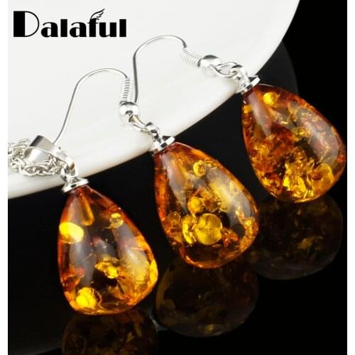 Womens Fashion Imitation Tear Drop Baltic Pendant Necklace Earring Wedding Jewelry Set L40701