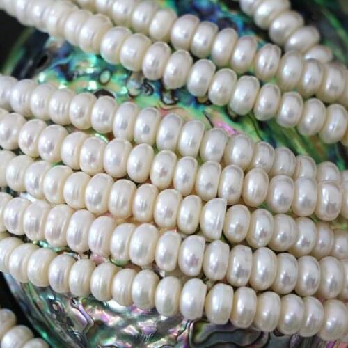Natural cultured freshwater noble white pearl 6x8mm button abacus round loose beads fashion diy jewelry making 15inch B1347