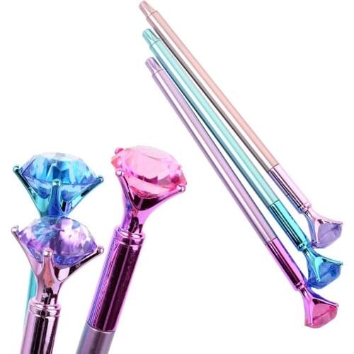 NEW 1PC Big Diamond Crystal Pen Gem Ballpoint-pens ring wedding Metal BallPen Kawaii Magical Pen Fashion School Office Supplies