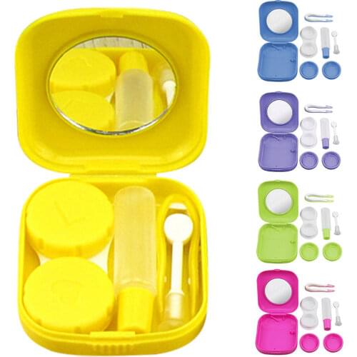 NEW Mini Square Contact Lens Case with Mirror Women Colored Contact Lenses Box Eyes Contact Lens Container Lovely Travel Kit 32g