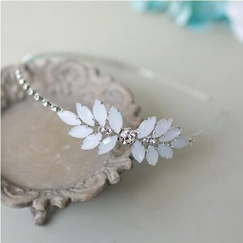 Girls Leaf Crystal Hair Band Headbands Fashion White Beaded Hairbands Party Flower Girls Hair Accessories
