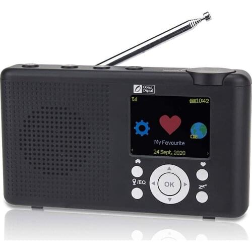 Ocean Digital WR-23F Portable Internet Radio 2.4” Color LCD Rechargeable Battery Wi-Fi Bluetooth UPnP & DLNA Player (Black)