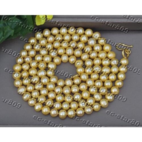 Z11411 17“-50" 11mm Round Golden Yellow Freshwater Pearl Necklace