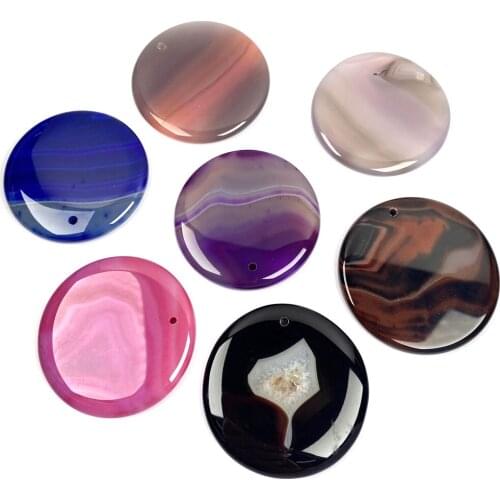 Natural Semi Precious Stone Pendant Disc Shape Agates Making Necklaces Bracelets And Earrings For DIY 50*50mm