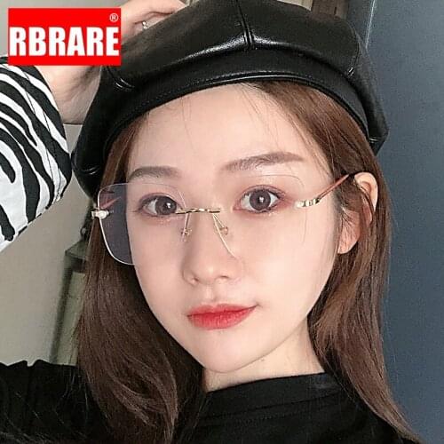 RBRARE Retro Anti-Blue Light Glasses Frame Women Pearl Box Rimless Eye Glasses Metal Flat Lens Women Accessories Fashion Korean
