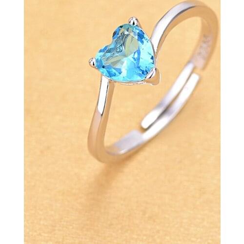 Factory Wholesale Price 925 Sterling Silver Crystal Blue Heart Adjustable Rings Jewelry