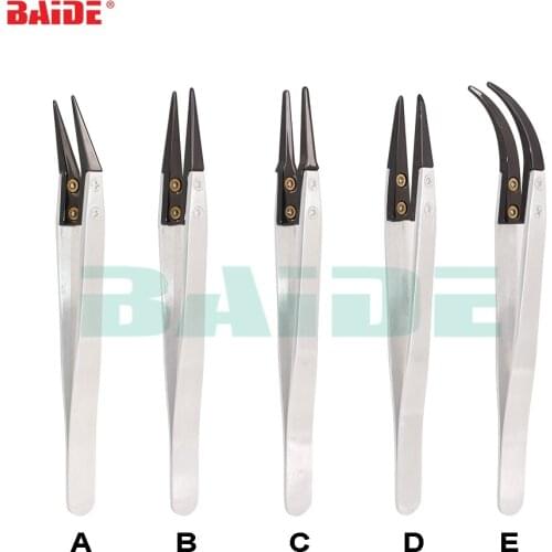 Heat Resisting Antistatic Black Ceramic Tweezers Removable Tips Bent Tweezer for E Cigarette Resistance Wire DIY Tool 120pcs/lot