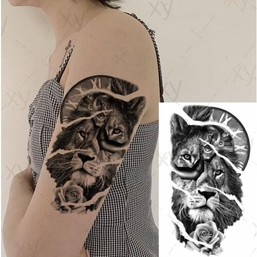 Waterproof Temporary Tattoo Sticker Broken Roman Bell Lion Rose Flower Ins Art Back Belly Fake Tatoo Flash Tatto for Women Men