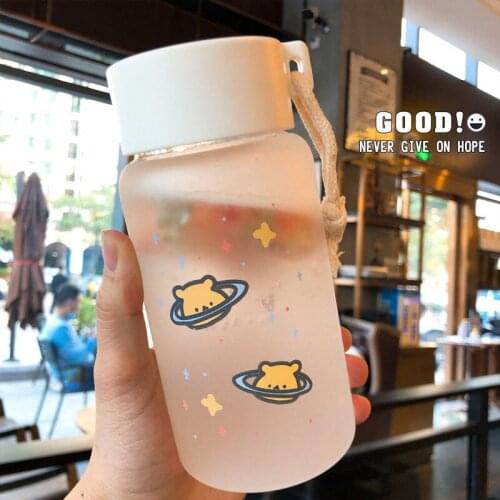 Creative Transparent Plastic Water Bottles Bpa Free Frosted Water Bottle with Portable Rope Travel Tea Cup ins