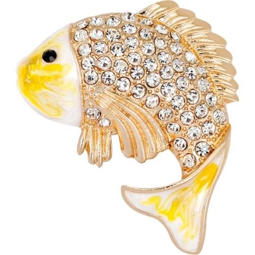 Ladies Sparkly Diamante Crystal 3D Carp Lapel Pin Women Brooch