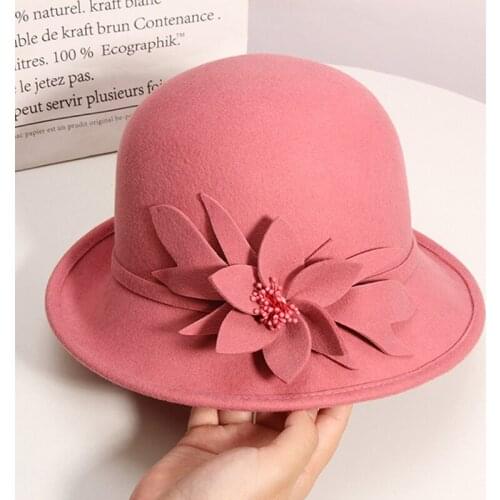 New Women 100% Wool Cloche Bucket Hat Warm Ladies Winter cap Church Dress Wedding Hat 1920s Vintage Bowler Hat Fascinator Chapeu