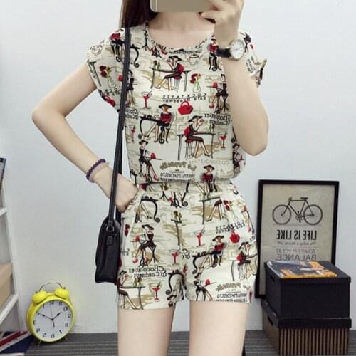 2021 2pcs/set Summer Suit Short Sleeves Tops Short Pants Loose Round Neck Casual Female Outfits TY66