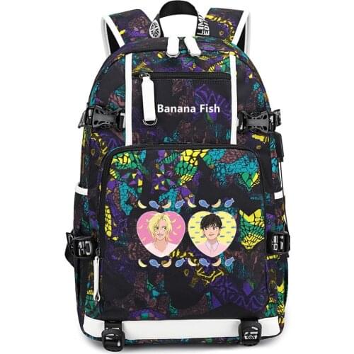 Banana Fish Cartoon Bookbag Anime School Bags Large Travel Bagpack Girls Schoolbag Oxford USB Laptop Backpack Cute Rucksack