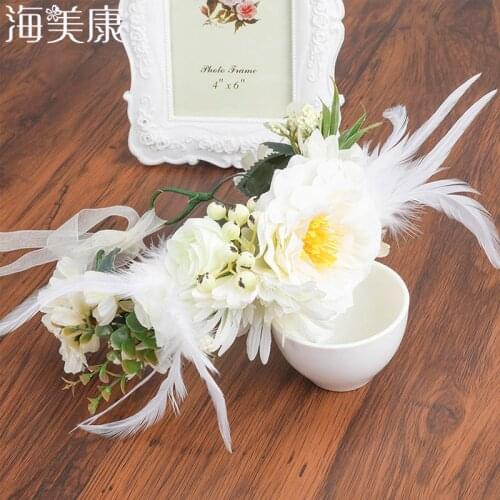 Haimeikang Bridal Headwear for Women Feather Flower Wreath Headband Big Floral Hair Band Wedding Party Crown Hair Accessories