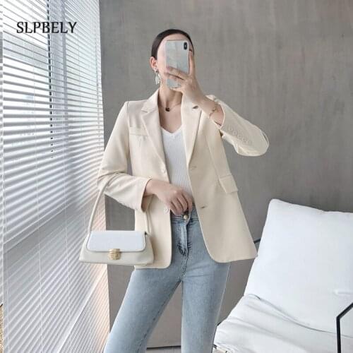 SLPBELY Casual Pockets Women Suits Coat Blazer Spring Office Work Ladies Notched Collar Female Slim Autumn Blazer Jacket Outwear