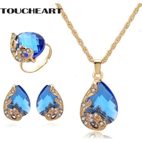 TOUCHEART Water Drop Wedding Sets Suit For Women Bridal Crystal Earrings Necklaces Rings Statement Boho Jewelry Set SET190006