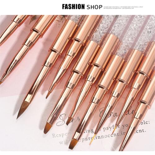 11PCS/Set Rose Gold Nail Brush Crystal Electroplated Rod Diamond Drawing Light Therapy Double Point Nail Pen Nail Art Tools