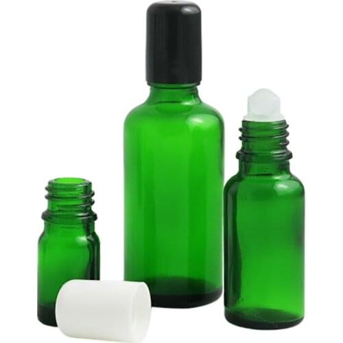 12 x Refillable 100ml 50ml 30ml 20ml 15ml 10ml 5ml Green Glass Roll-on Bottles with Glass Roller Balls