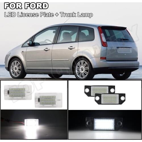 For Ford C-Max 2003-2010 Focus 2004-2008 LED Interior Boot Trunk Luggage Compartment Light & 12V LED License Number Plate Lamp