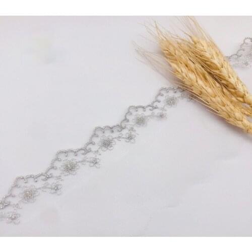 2 Yards High Quality Silver Cotton Embroidered Lace Sewing Furnishing Garment Accessories DIY Handmade Craft Materials