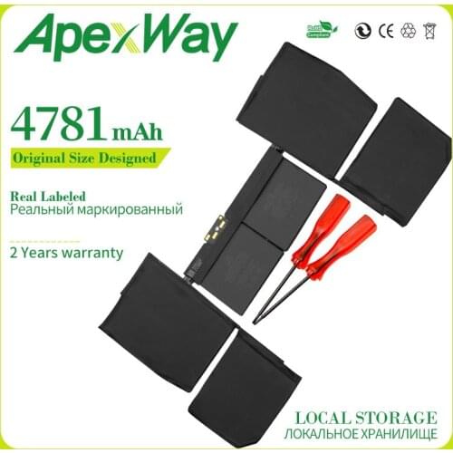 Apexway 11.4V 4781mAh A1705 Laptop Battery for Apple Macbook Pro 12" A1534 2016 with Screwdriver Batteria