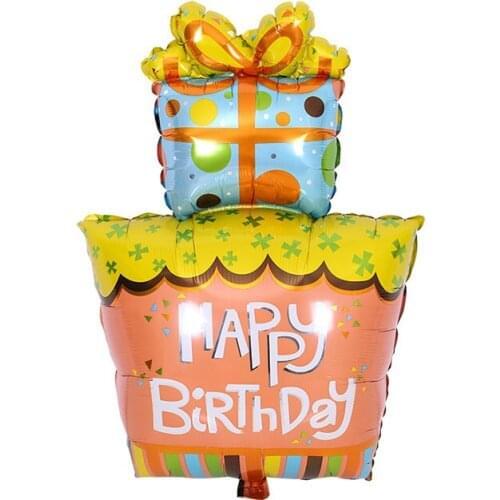 Big Happy Birthday Cake Foil Balloons Large Gift Box Helium Balloons Wedding Decorations Birthday Boy Party Decorative Supplies