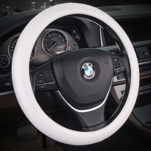KKYSYELVA D Shape Steering-Wheel Black Auto Car Steering Wheel Cover Leather 38CM wheel cover Interior accessories