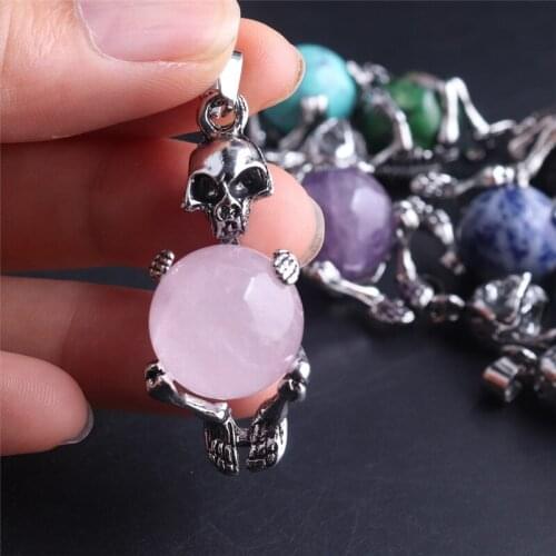 Natural Stone Skull Pendants 16mm Beads Gothic Power Healing Chakra Energy Necklace Pendant Pendulum Free Shipping
