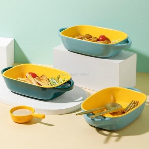 Creative Cheese Baked Rice Plate Nordic Ceramic Binaural Baking Plate Fruit Plate Microwave Oven Baking Special Plate