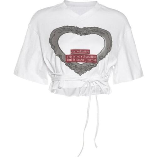 Summer new style slim navel fashion printing bandage short-sleeved fashion T-shirt women