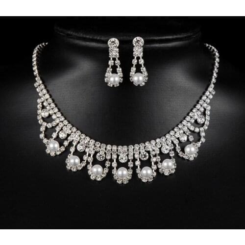 Fashion Jewelry Earrings Necklace Set with Pearl Crystal Charming for Wedding bridal jewelry sets Accessories