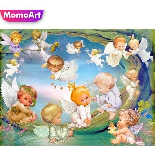 MomoArt Diamond Painting Child Full Drill Square Diamond Embroidery Angel Cross Stitch Mosaic Portrait Rhinestones Handicraft