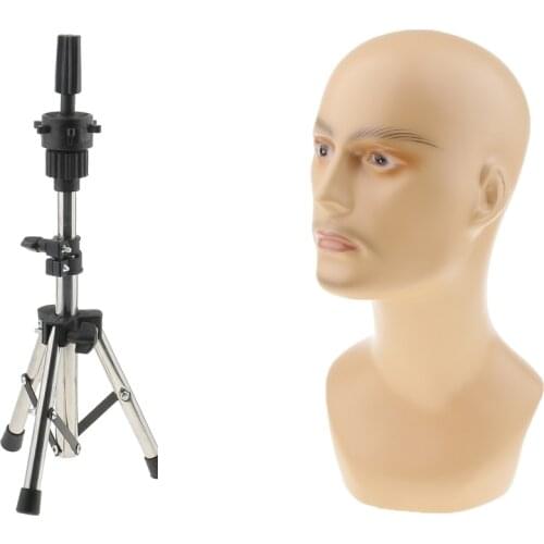 Male Mannequin Manikin Head Model Glasses Caps Toupee Display Holder Stand + Stainless Steel Holder Rack