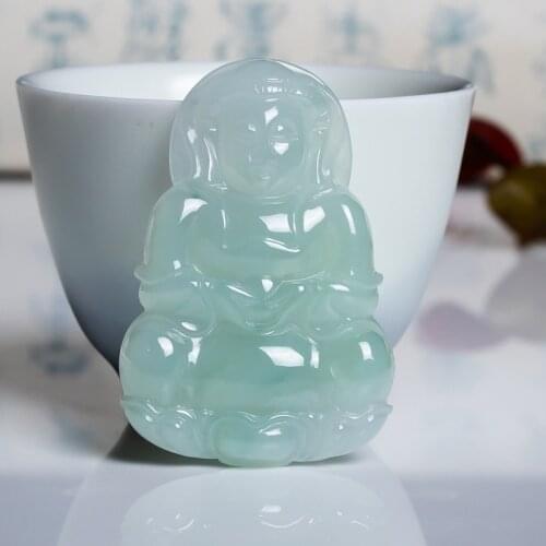 Natural Myanmar jadeite hand-carved guanyin pendant simple retro pendant jewellery fashion for women men lucky