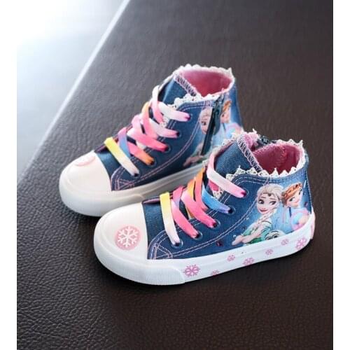 New Autumn Kids Sneakers Shoes For Girls Elsa Anna Princess Children Canvas Shoes Denim Running Sport Baby Big Girls Shoes 2-14T