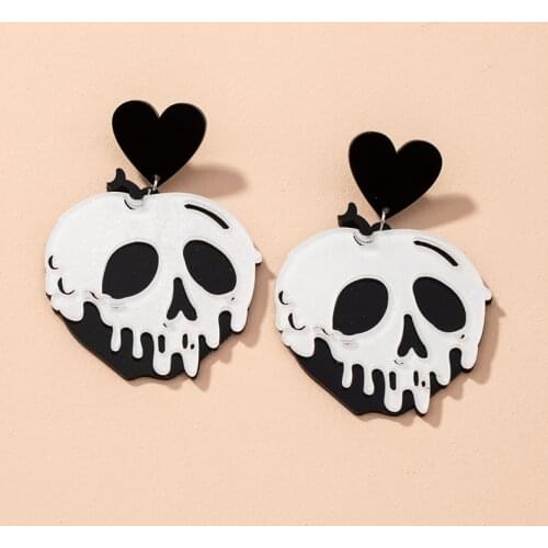 Ins New Candy Pink Green Neon Acrylic Heart Skull Head Piercing Earrings Korean Fashion Hip-hop Party Jewelry Bijoux Earring