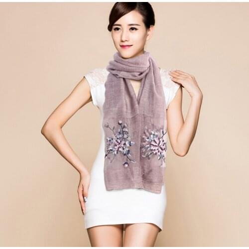 New Women Long Silk Wool Embroider Flower Scarves Female Sunscreen air conditioning shawl and scarf Ladys All-Match Shawls