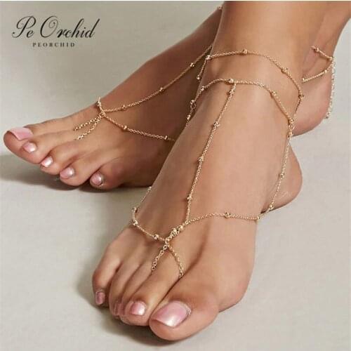 PEORCHID Boho Anklet Foot Jewelry For Women Fashion Anklet Bridal Bracelet Barefoot Sandals Beach Wedding Accessories Gifts