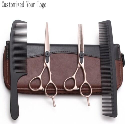 Suit 6.0" 440C Engraving Logo Hairdressing Scissors Cutting Shears Thinning Scissors Professional Hair Scissors With Combs C9015