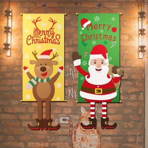 Christmas Door Banner Hanging Porch Ornament Window Xmas Sign Santa Claus Snowman Garland Pattern 2021 Home Store Decoration