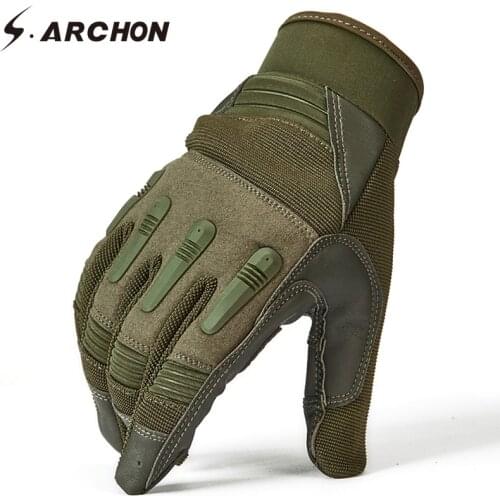 S.ARCHON US Soldiers Tactical Full Finger PU Gloves Men Anti-Skid Warm Military Mittens Male Paintball Fight Shoot Combat Gloves