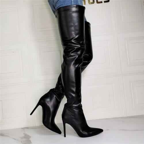 Unisex Men Women Sexy 11cm Super High Heels Over-the-Knee Boots Black Pointed Toe Stiletto Heels Boots 42 43 44 45 46 12 13 14