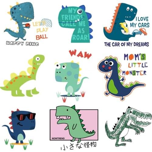 Thermo-Sticker Fabric Patches Ironing Applications Dinosaur Cartoon Fashion Patches For Children Decoration DIY Stripes On Jeans