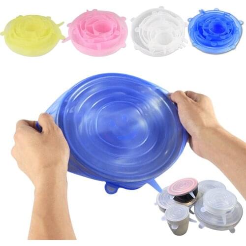 Universal Silicone Lids Stretch Suction Cover Cooking Pot Pan Silicone Cover Pan Spill Lid Stopper Kitchen Accessories 6PCS/Set