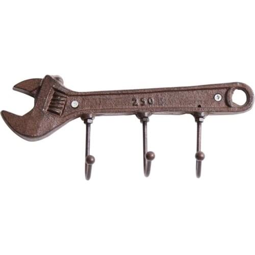 Vintage Wall Hook Spanner-Shaped Wall Hanger 3-Hook Coat Holder For Living Room Bedroom Decoration Modern Style Cast Iron Hook