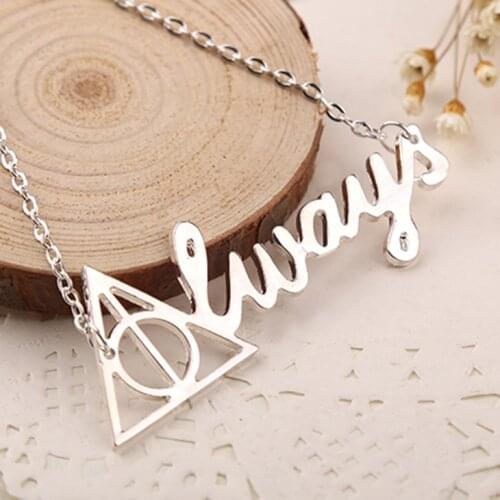 Always Necklace Deathly Hallows Luna Hogwarts JK Rowling Silver Color Letter Pendant Fashion New Hot Movie Jewelry Men Wholesale