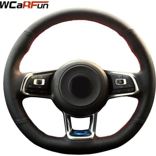WCaRFun Black Artificial Leather Car Steering Wheel Cover for Volkswagen Golf R Golf 7 GTI MK7 VW Polo GTI Scirocco 2015 2016