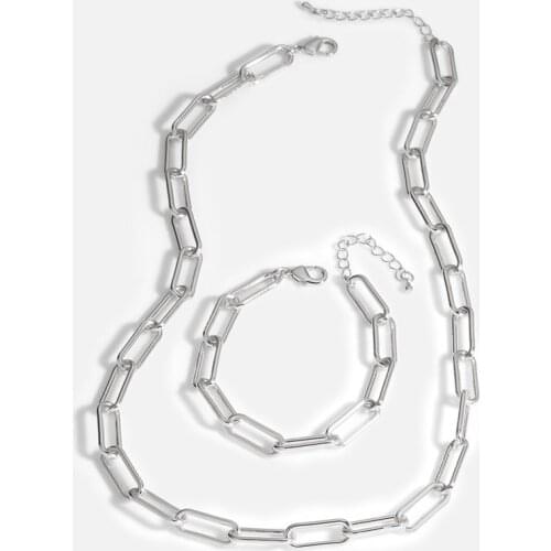 FLOLA Multilayer Curb Link Chain Necklace For Women Silver Color Lock Chain Necklaces Punk New Trendy Jewelry Women Gifts nker07