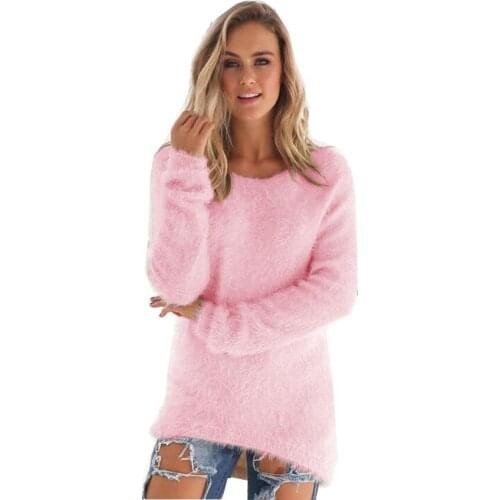Sweaters Women 2021 New Fashion Style Mohair Solid Color Long Sleeve O Neck Warm Pullover Hot Womens Sweater Vestidos OYM0179