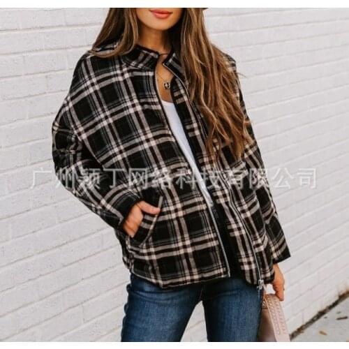 2021 Fashion Women Long Sleeve Plaid Shirt Coats Top Autumn Casual Lapel Cardigan Jackets Outerwear Streetwear